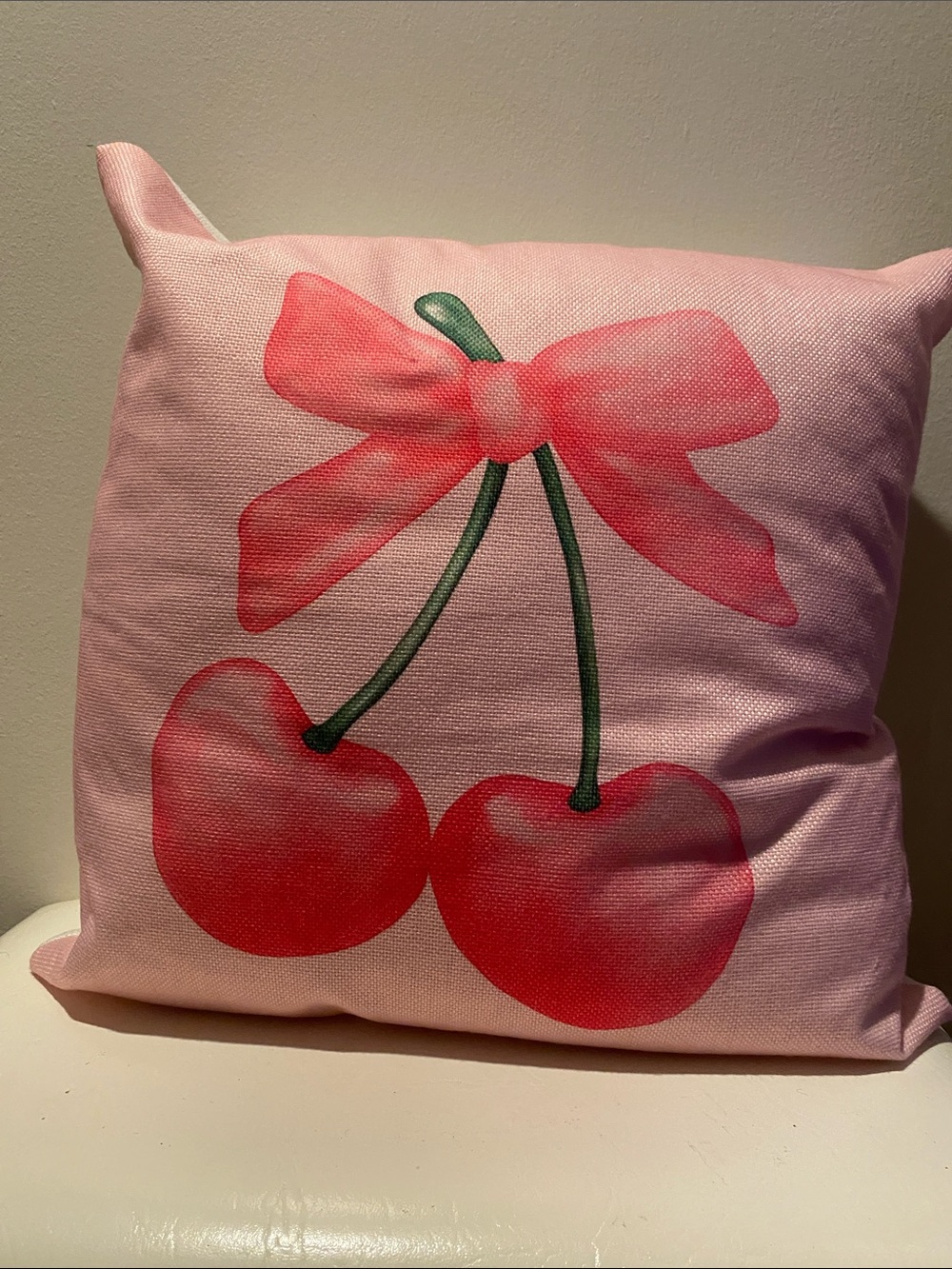 Pink Cherry Print Decorative Throw Pillow